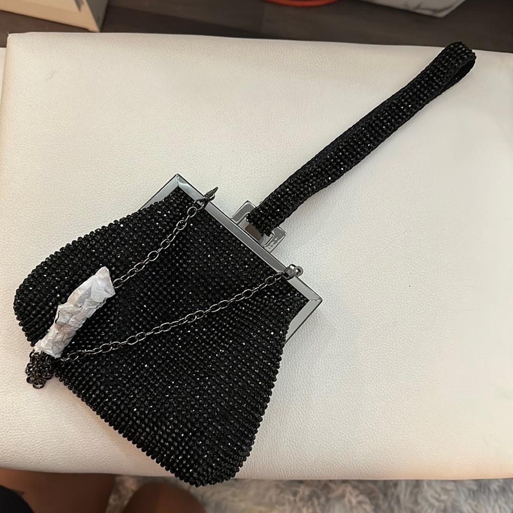 Small mesh black jewel purse. Special occasion, night out.